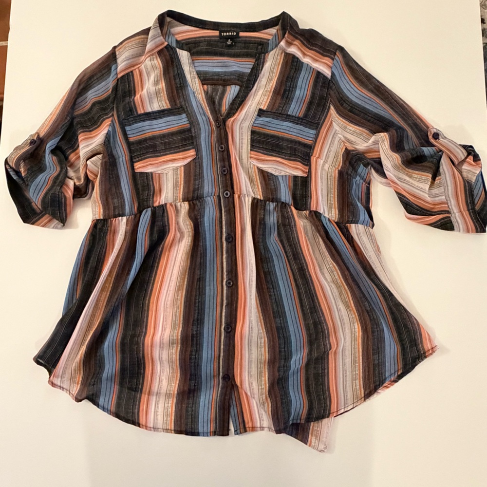 Torrid Multicolor Striped Button-Up Top